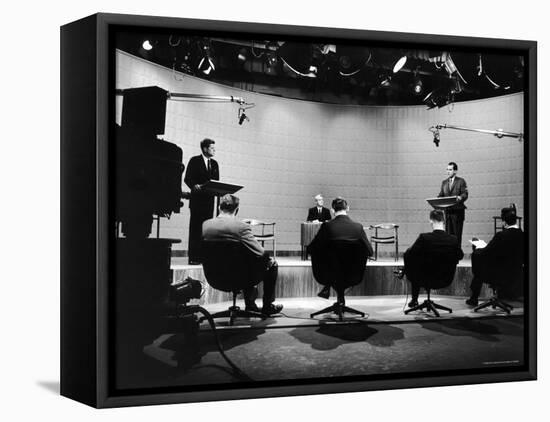 Presidential Candidates Senator John Kennedy and Rep. Richard Nixon Standing at Lecterns Debating-Francis Miller-Framed Premier Image Canvas