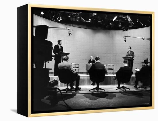 Presidential Candidates Senator John Kennedy and Rep. Richard Nixon Standing at Lecterns Debating-Francis Miller-Framed Premier Image Canvas
