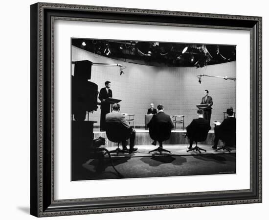 Presidential Candidates Senator John Kennedy and Rep. Richard Nixon Standing at Lecterns Debating-Francis Miller-Framed Photographic Print