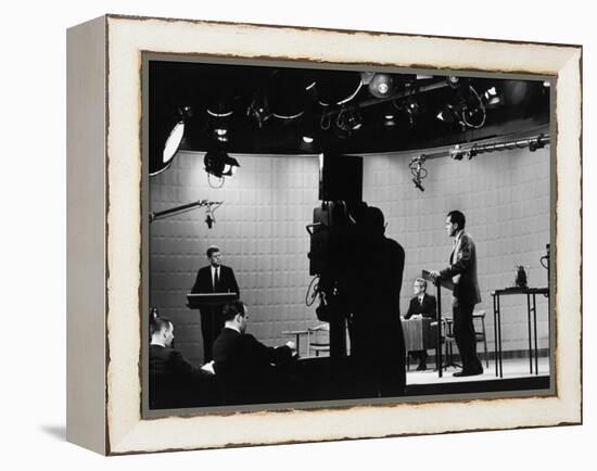Presidential Candidates Senator John Kennedy and Republican Rep. Richard Nixon Debating-Paul Schutzer-Framed Premier Image Canvas