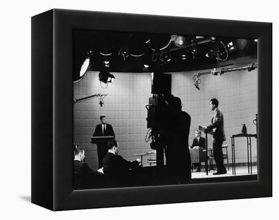 Presidential Candidates Senator John Kennedy and Republican Rep. Richard Nixon Debating-Paul Schutzer-Framed Premier Image Canvas