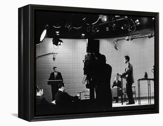 Presidential Candidates Senator John Kennedy and Republican Rep. Richard Nixon Debating-Paul Schutzer-Framed Premier Image Canvas