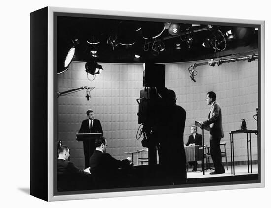 Presidential Candidates Senator John Kennedy and Republican Rep. Richard Nixon Debating-Paul Schutzer-Framed Premier Image Canvas