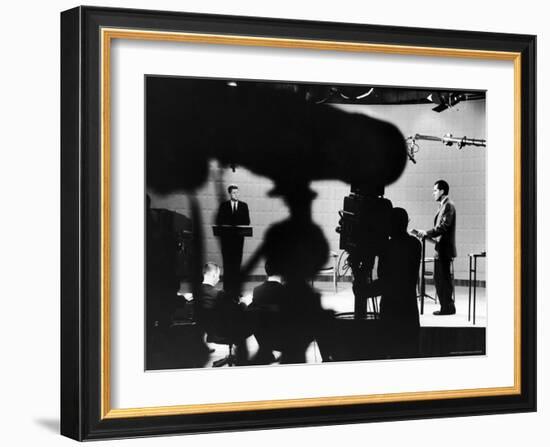 Presidential Candidates Senator John Kennedy and Richard Nixon Standing at Lecterns Debating-Paul Schutzer-Framed Photographic Print