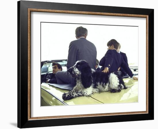 Presidential Contender Bobby Kennedy with Sons and Pet Dog Freckles in Convertible During Campaign-Bill Eppridge-Framed Photographic Print