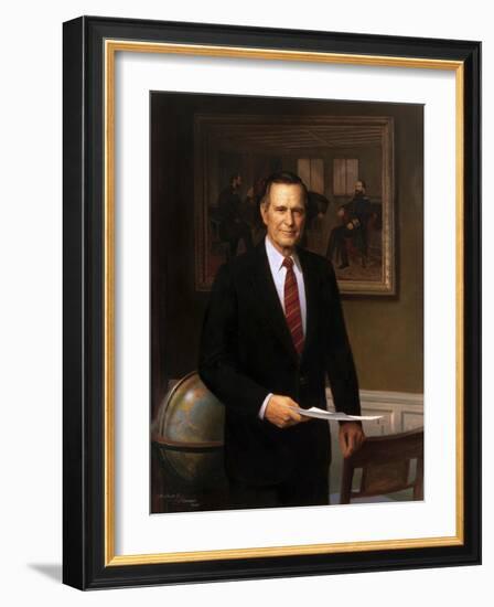 Presidential Portrait of President George H.W. Bush-Stocktrek Images-Framed Art Print