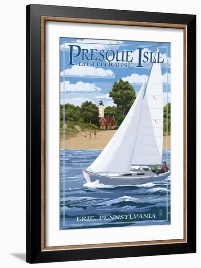 Presque Isle Lighthouse - Erie, Pennsylvania-Lantern Press-Framed Premium Giclee Print