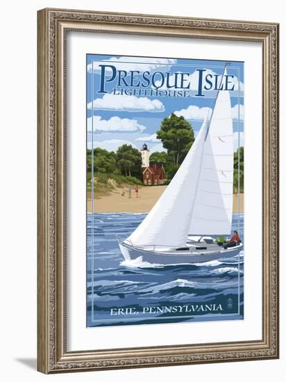 Presque Isle Lighthouse - Erie, Pennsylvania-Lantern Press-Framed Art Print