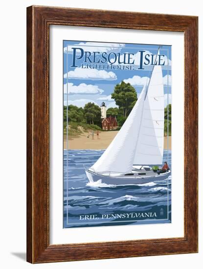 Presque Isle Lighthouse - Erie, Pennsylvania-Lantern Press-Framed Art Print