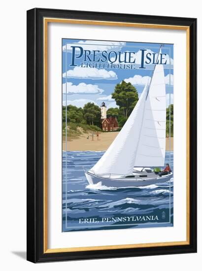 Presque Isle Lighthouse - Erie, Pennsylvania-Lantern Press-Framed Art Print