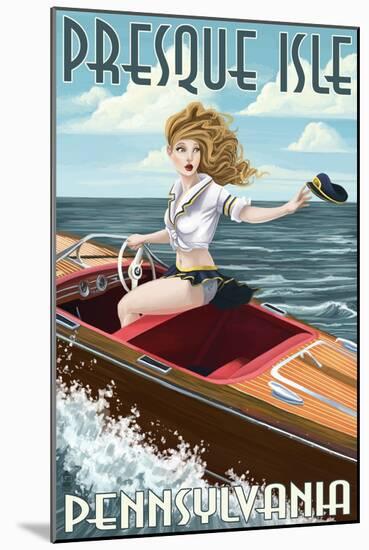 Presque Isle, Pennsylvania - Pinup Girl Boating-Lantern Press-Mounted Art Print