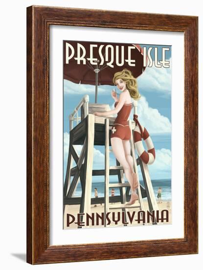 Presque Isle, Pennsylvania - Pinup Girl Lifeguard-Lantern Press-Framed Art Print