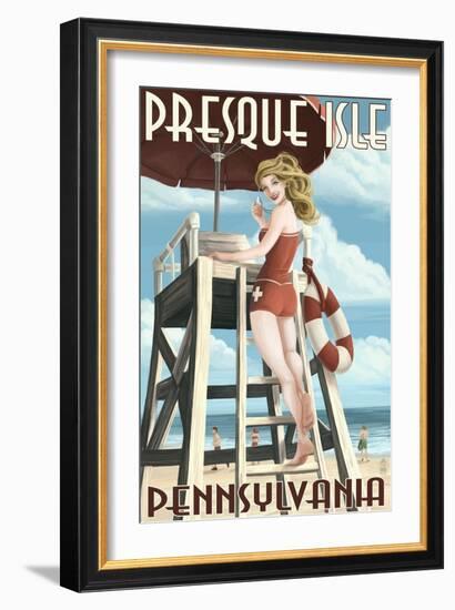 Presque Isle, Pennsylvania - Pinup Girl Lifeguard-Lantern Press-Framed Art Print