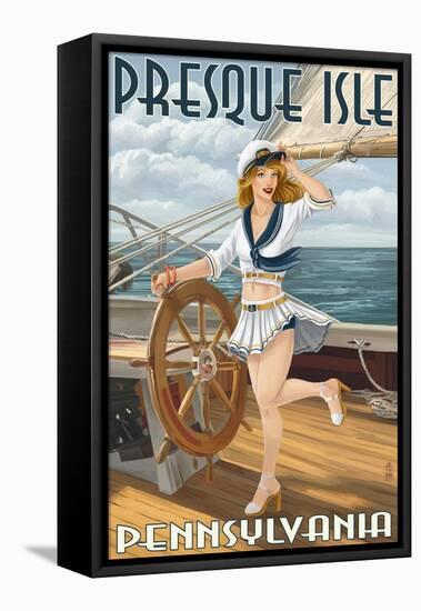 Presque Isle, Pennsylvania - Pinup Girl Sailing-Lantern Press-Framed Stretched Canvas