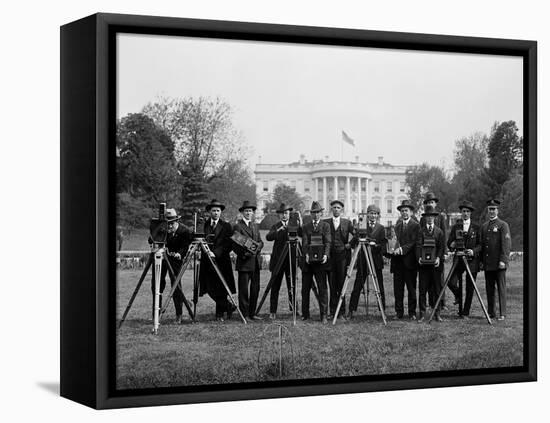 Press Correspondents and Photographers on White House Lawn-null-Framed Premier Image Canvas