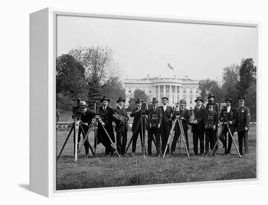 Press Correspondents and Photographers on White House Lawn-null-Framed Premier Image Canvas