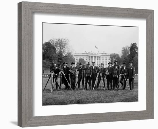 Press Correspondents and Photographers on White House Lawn-null-Framed Photographic Print