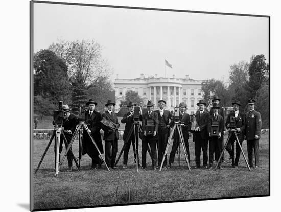 Press Correspondents and Photographers on White House Lawn-null-Mounted Photographic Print