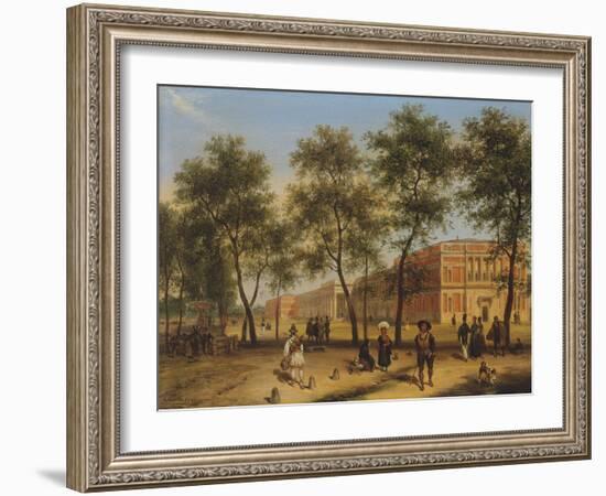 Presumed View of the Paseo Del Prado with the Prado Museum, Madrid, 1827 (Oil on Panel)-Giuseppe Canella-Framed Giclee Print