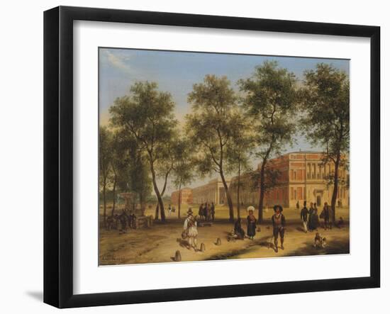 Presumed View of the Paseo Del Prado with the Prado Museum, Madrid, 1827 (Oil on Panel)-Giuseppe Canella-Framed Giclee Print
