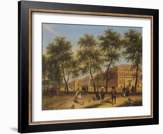 Presumed View of the Paseo Del Prado with the Prado Museum, Madrid, 1827 (Oil on Panel)-Giuseppe Canella-Framed Giclee Print