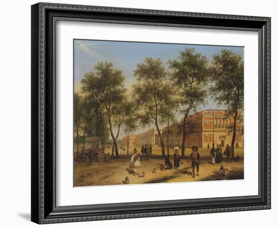 Presumed View of the Paseo Del Prado with the Prado Museum, Madrid, 1827 (Oil on Panel)-Giuseppe Canella-Framed Giclee Print