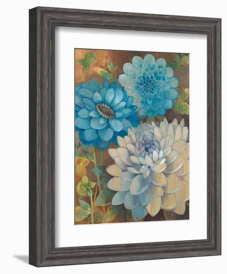 Pretty Blue Dahlias 1-Vera Hills-Framed Premium Giclee Print