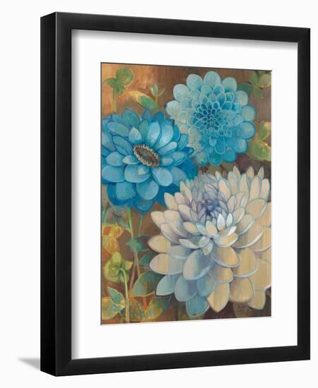 Pretty Blue Dahlias 1-Vera Hills-Framed Premium Giclee Print