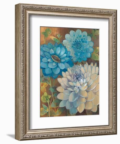 Pretty Blue Dahlias 1-Vera Hills-Framed Art Print