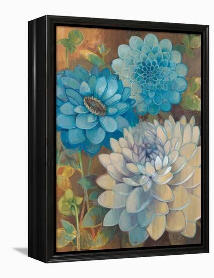 Pretty Blue Dahlias 1-Vera Hills-Framed Stretched Canvas