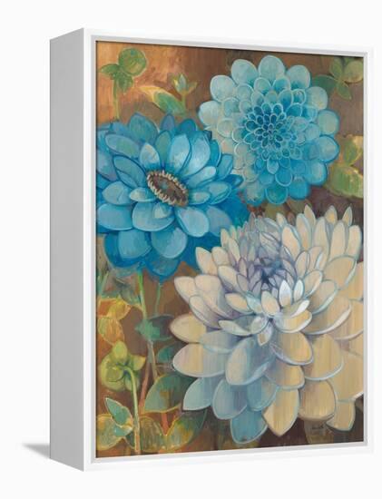 Pretty Blue Dahlias 1-Vera Hills-Framed Stretched Canvas