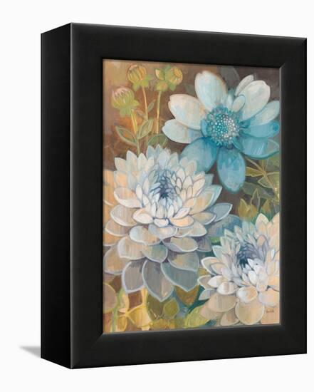 Pretty Blue Dahlias 2-Vera Hills-Framed Stretched Canvas