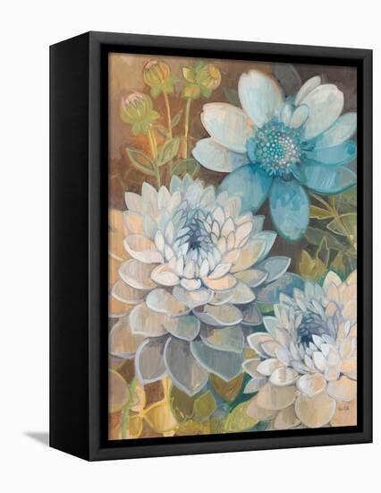 Pretty Blue Dahlias 2-Vera Hills-Framed Stretched Canvas