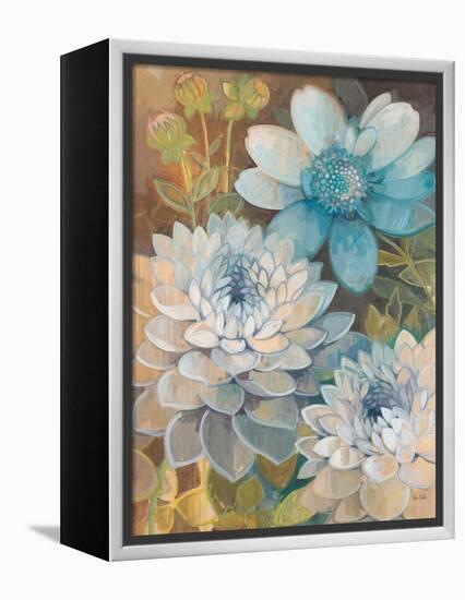 Pretty Blue Dahlias 2-Vera Hills-Framed Stretched Canvas