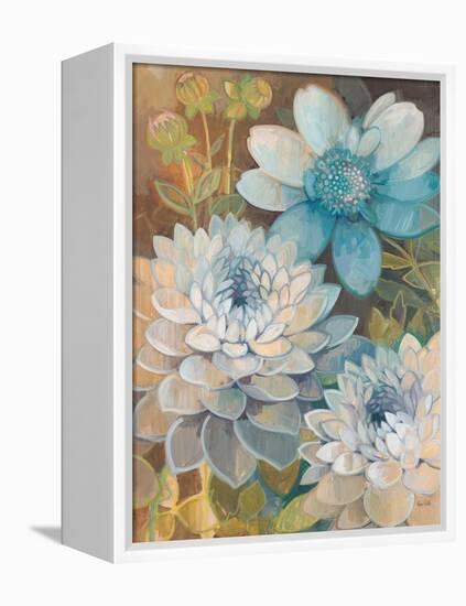 Pretty Blue Dahlias 2-Vera Hills-Framed Stretched Canvas