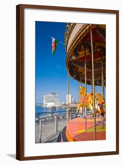 Pretty Carousel Overlooking Slick Cardiff Bay Development in Wales.-Matthew Dixon-Framed Photographic Print