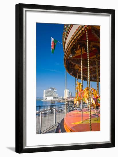 Pretty Carousel Overlooking Slick Cardiff Bay Development in Wales.-Matthew Dixon-Framed Photographic Print