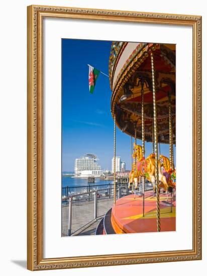 Pretty Carousel Overlooking Slick Cardiff Bay Development in Wales.-Matthew Dixon-Framed Photographic Print