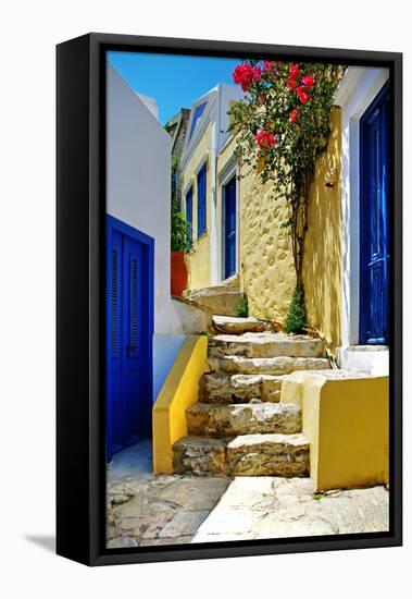 Pretty Colored Streets of Greek Islands-Maugli-l-Framed Premier Image Canvas