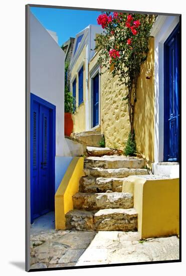 Pretty Colored Streets of Greek Islands-Maugli-l-Mounted Photographic Print