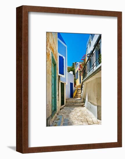 Pretty Colored Streets of Greek Islands-Maugli-l-Framed Photographic Print