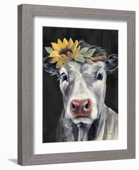 Pretty Cow on Black-Silvia Vassileva-Framed Art Print