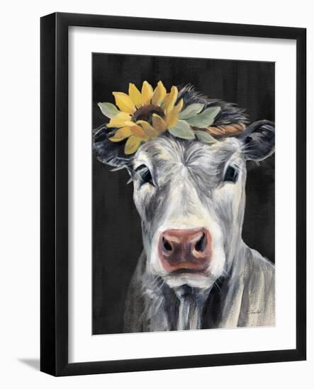 Pretty Cow on Black-Silvia Vassileva-Framed Art Print