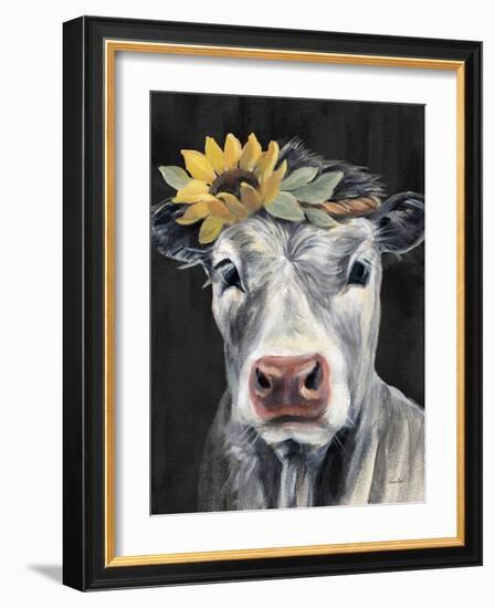 Pretty Cow on Black-Silvia Vassileva-Framed Art Print