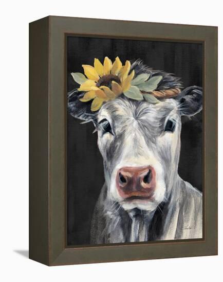 Pretty Cow on Black-Silvia Vassileva-Framed Stretched Canvas