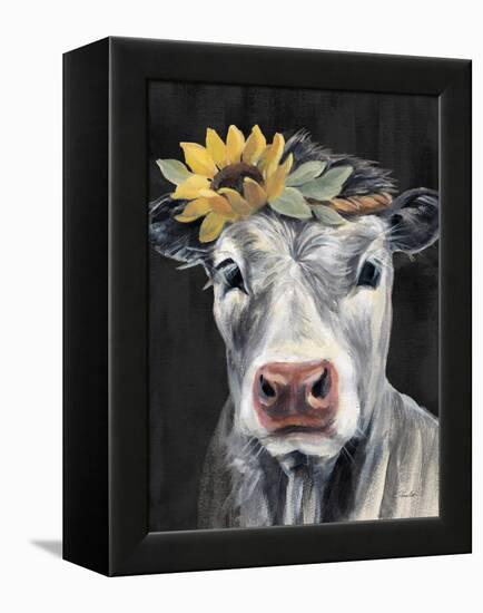 Pretty Cow on Black-Silvia Vassileva-Framed Stretched Canvas