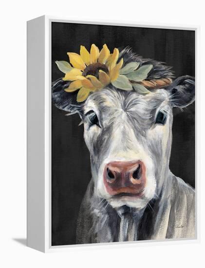 Pretty Cow on Black-Silvia Vassileva-Framed Stretched Canvas