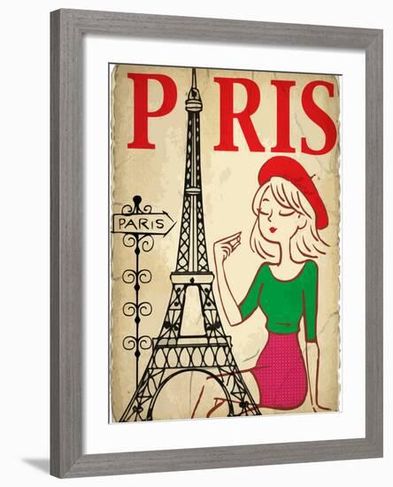 Pretty Girl in the Paris-emeget-Framed Art Print