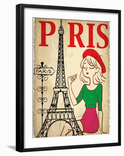 Pretty Girl in the Paris-emeget-Framed Art Print