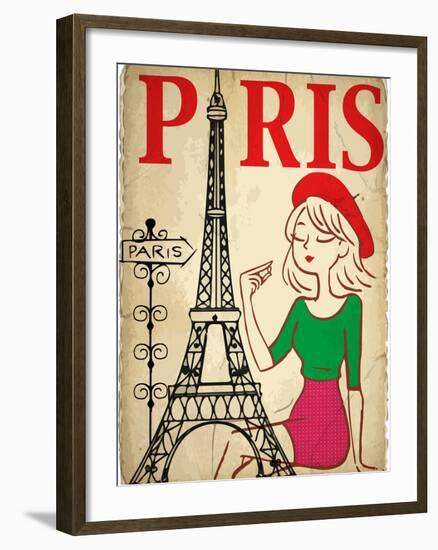 Pretty Girl in the Paris-emeget-Framed Art Print